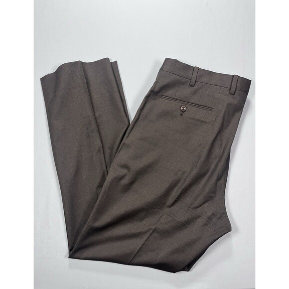 Men's Incotex Super 100's Wool Flat Front Dress Pants 36x31 Brown High Comfort - Picture 2 of 13